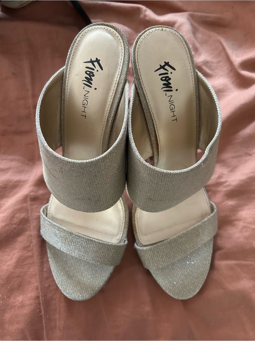 FIONI Clothing Women's Shimmery Champagne Double-Strap Mules